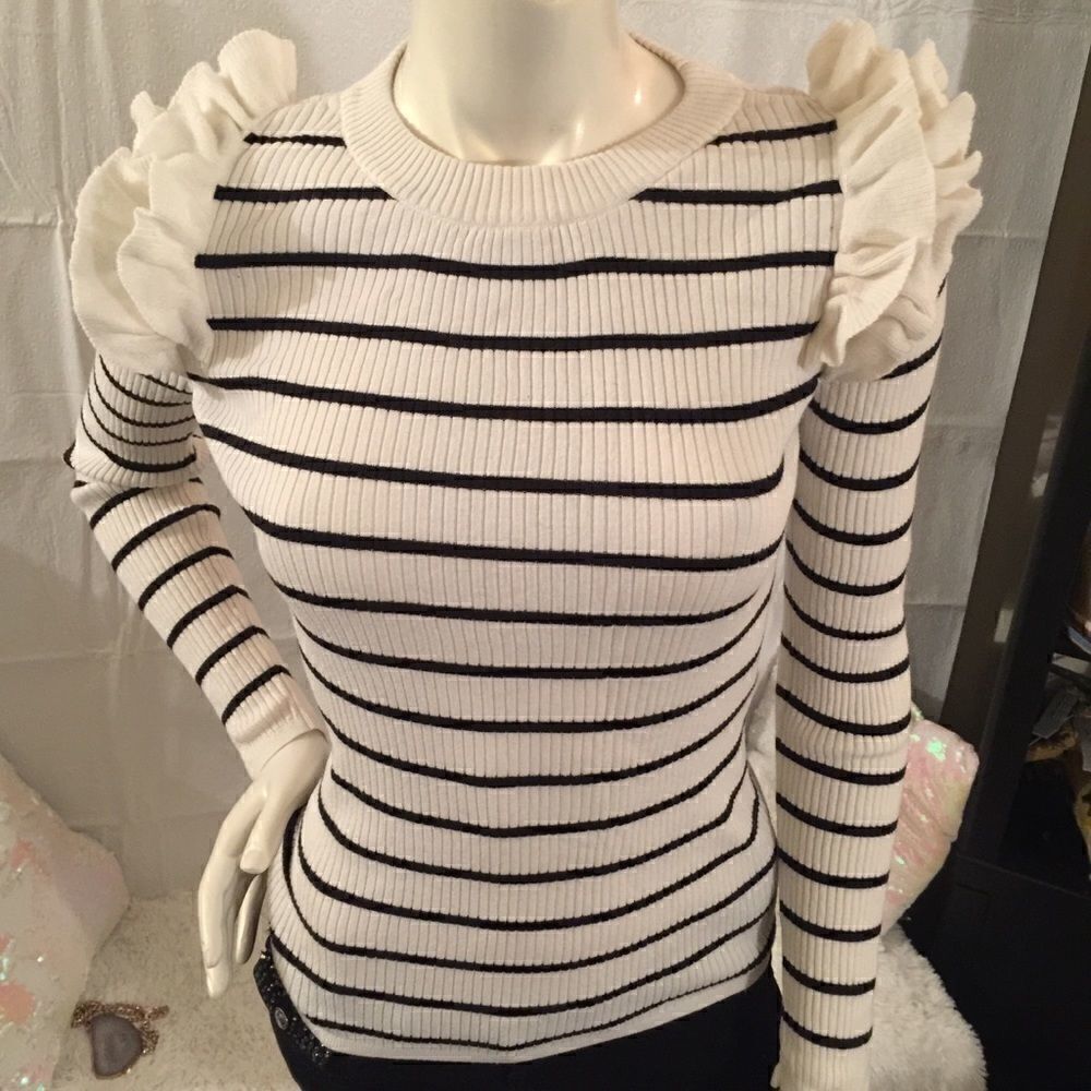 Stylus Ruffle Shoulder lite ribbed Cotton Top
